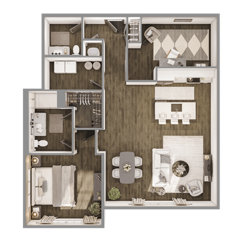 Floor plan for 1 bed, 1.5 baths, 1123 sqft